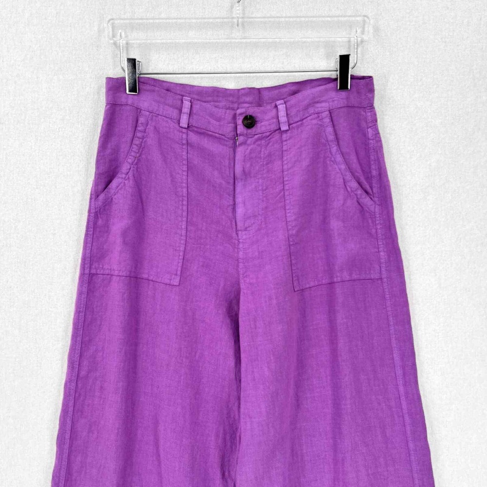 Enza Costa Pants Women Large Purple Linen Wide Leg High Rise Pocket Casual - Picture 4 of 16